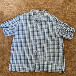 LL Bean blue plaid button up shirt